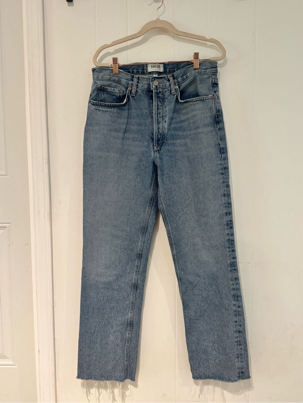 Agolde Lana Washed Blue Straight-Leg Jeans 28